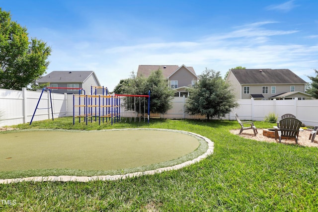 13 Nettletree Creek Ct, Youngsville, NC 27596 - view of yard with a playground, a fire pit, and a residential view