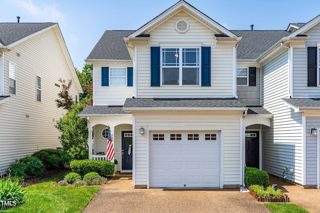 2635 Asher View Ct, Raleigh, NC 27606 - traditional home with a garage, a porch, roof with shingles, and driveway