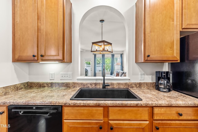 2635 Asher View Ct, Raleigh, NC 27606 - kitchen with dishwashing machine, a sink, and light stone countertops