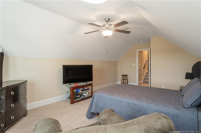 4222 Dock View Rd, Fayetteville, NC 28306 - bedroom featuring carpet flooring, vaulted ceiling, and a ceiling fan