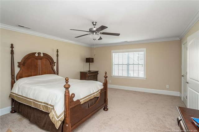 4222 Dock View Rd, Fayetteville, NC 28306 - bedroom featuring ornamental molding, light carpet, and a ceiling fan