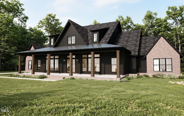 300 Westerman Pl, Smithfield, NC 27577 - view of front of home with a standing seam roof, a front lawn, metal roof, and board and batten siding