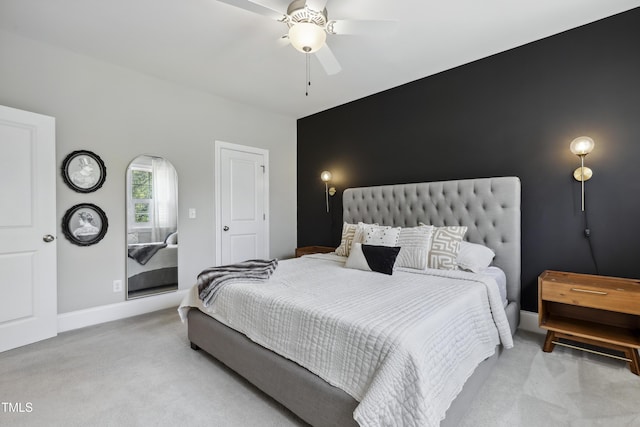 1602 Bowery Dr, Raleigh, NC 27607 - bedroom featuring carpet flooring, baseboards, ceiling fan, and arched walkways