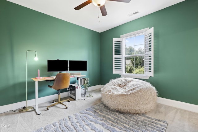 1602 Bowery Dr, Raleigh, NC 27607 - office with carpet floors, baseboards, and a ceiling fan