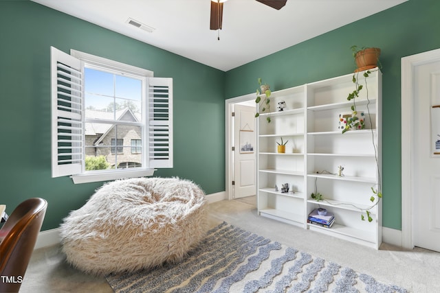 1602 Bowery Dr, Raleigh, NC 27607 - sitting room with carpet flooring, ceiling fan, and baseboards