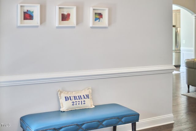 2916 Reynolda Cir, Durham, NC 27712 - living area featuring arched walkways and wood finished floors