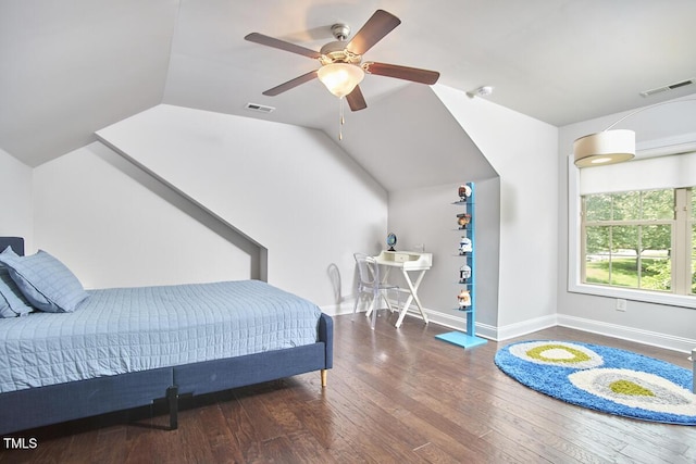 2916 Reynolda Cir, Durham, NC 27712 - bedroom featuring vaulted ceiling, wood finished floors, baseboards, and a ceiling fan