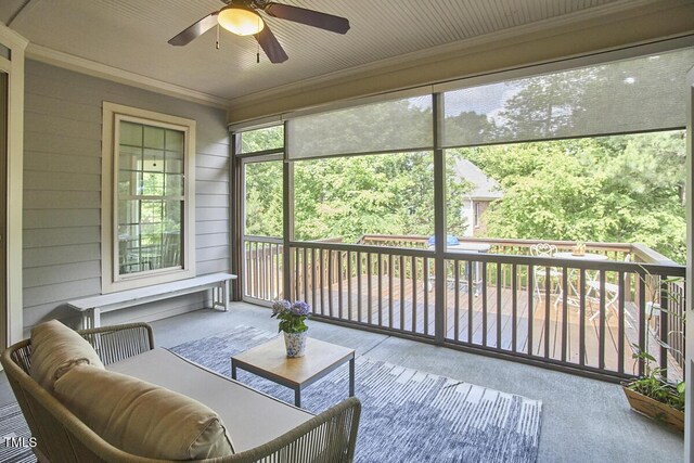 2916 Reynolda Cir, Durham, NC 27712 - sunroom featuring a ceiling fan and an outdoor hangout area
