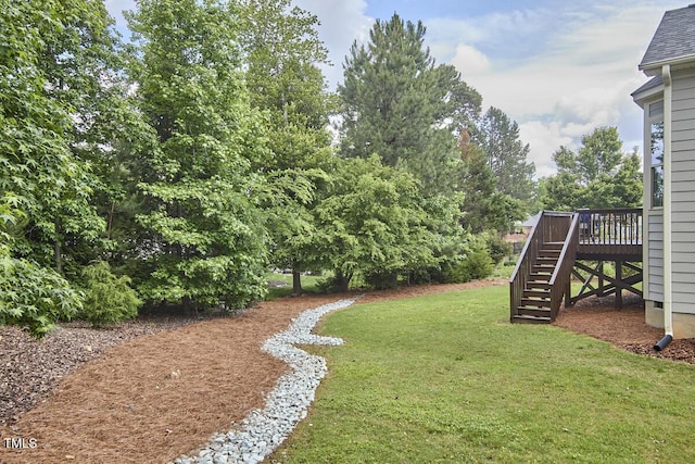 2916 Reynolda Cir, Durham, NC 27712 - view of grassy yard featuring stairway and a wooden deck