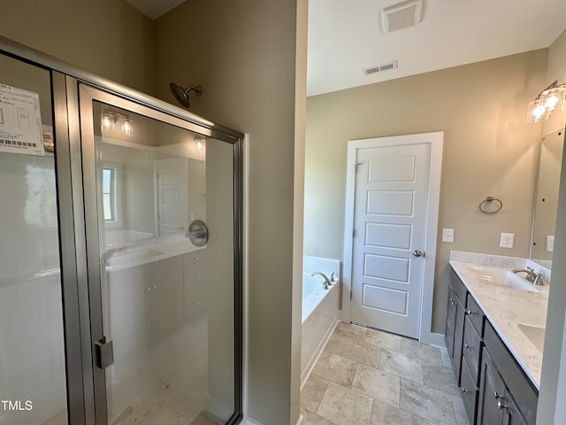 1458 Union Grove Church Rd, Fremont, NC 27830 - full bath with a shower stall, a garden tub, double vanity, and baseboards