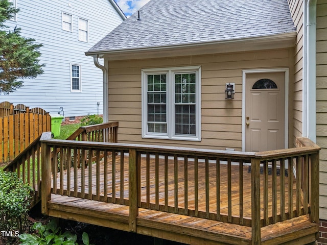 wooden terrace featuring fence