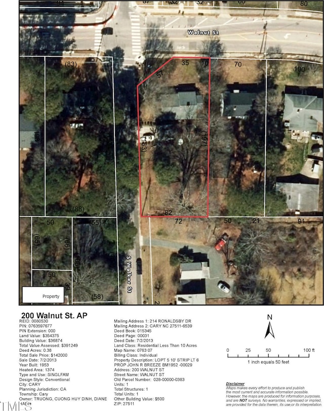 200 Walnut St, Cary, NC 27511 - aerial overview of property's location