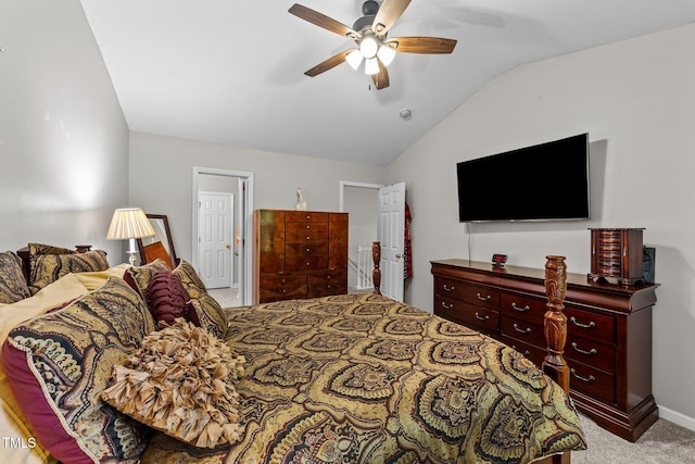 11013 Louson Pl, Raleigh, NC 27614 - carpeted bedroom featuring vaulted ceiling and ceiling fan