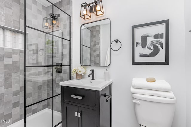 2205 W Carver St, Durham, NC 27705 - bathroom featuring vanity, toilet, and a shower stall