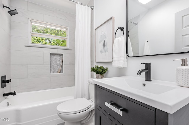 2205 W Carver St, Durham, NC 27705 - full bathroom with vanity, shower / tub combo with curtain, and toilet