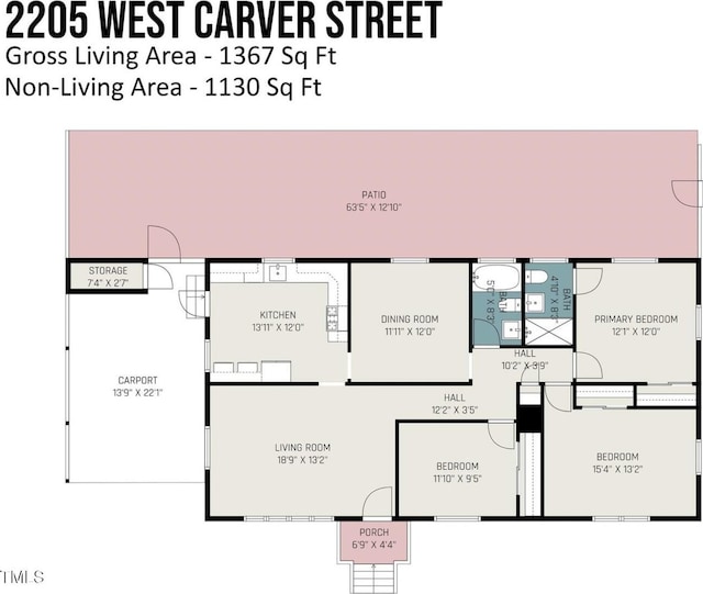 2205 W Carver St, Durham, NC 27705 - floor plan / room layout