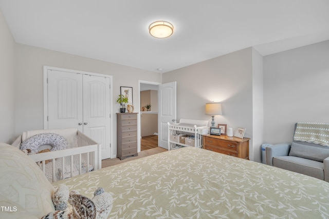 bedroom with a closet and carpet floors