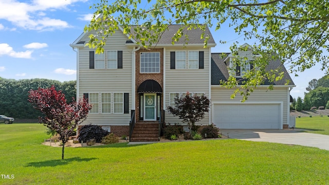 115 Spring Branch Dr, Four Oaks, NC 27524 - view of front facade featuring concrete driveway, a front yard, and a garage