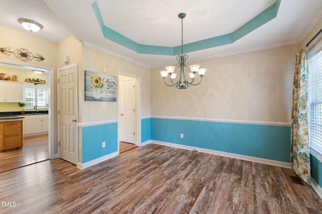 115 Spring Branch Dr, Four Oaks, NC 27524 - empty room with a sink, wood finished floors, a raised ceiling, and baseboards