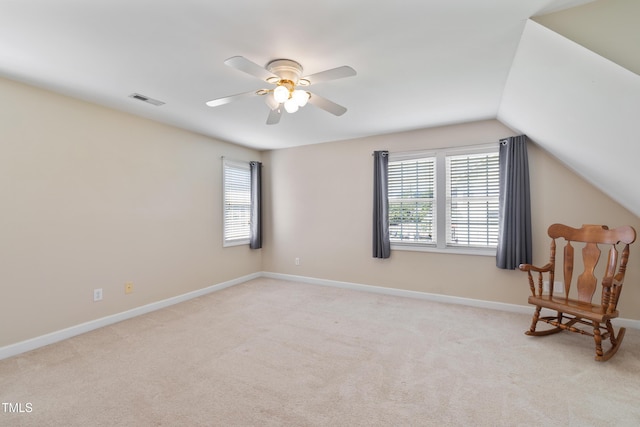 115 Spring Branch Dr, Four Oaks, NC 27524 - unfurnished room featuring plenty of natural light, light carpet, a ceiling fan, vaulted ceiling, and baseboards