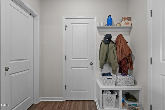 159 Wood Orchid Ln, Garner, NC 27529 - mudroom featuring dark wood-type flooring and baseboards