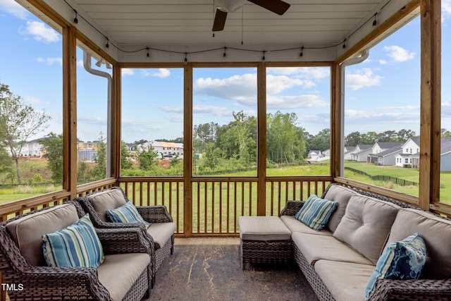 159 Wood Orchid Ln, Garner, NC 27529 - sunroom featuring a ceiling fan and an outdoor hangout area