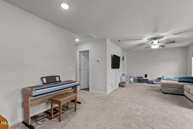 159 Wood Orchid Ln, Garner, NC 27529 - sitting room featuring carpet flooring, ceiling fan, baseboards, and recessed lighting