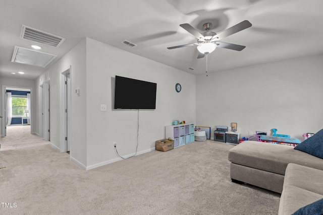 159 Wood Orchid Ln, Garner, NC 27529 - living area with carpet floors, a ceiling fan, and baseboards