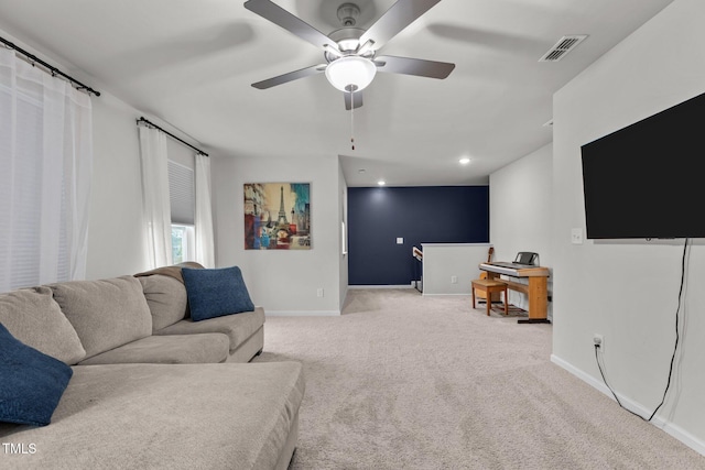 159 Wood Orchid Ln, Garner, NC 27529 - carpeted living room with a ceiling fan, baseboards, and recessed lighting