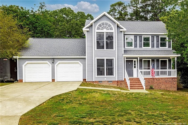 750 Magellan Ct, Fayetteville, NC 28311 - view of front of house with an attached garage, a shingled roof, concrete driveway, crawl space, and covered porch