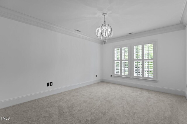 3323 Cheswick Dr, Raleigh, NC 27609 - empty room with ornamental molding, a chandelier, carpet, and baseboards