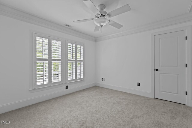 3323 Cheswick Dr, Raleigh, NC 27609 - carpeted spare room featuring ceiling fan, ornamental molding, and baseboards