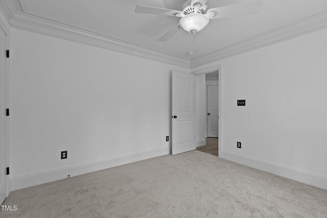 3323 Cheswick Dr, Raleigh, NC 27609 - carpeted spare room featuring crown molding, a ceiling fan, and baseboards