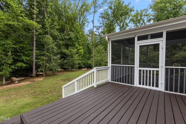 3323 Cheswick Dr, Raleigh, NC 27609 - wooden deck with a sunroom and a yard