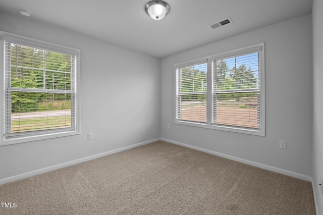 spare room with healthy amount of natural light, carpet floors, and baseboards