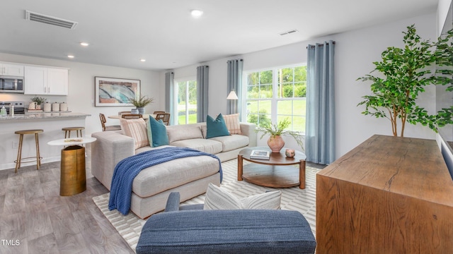 209 Wood St, La Grange, NC 28551 - living room featuring light wood-type flooring and recessed lighting