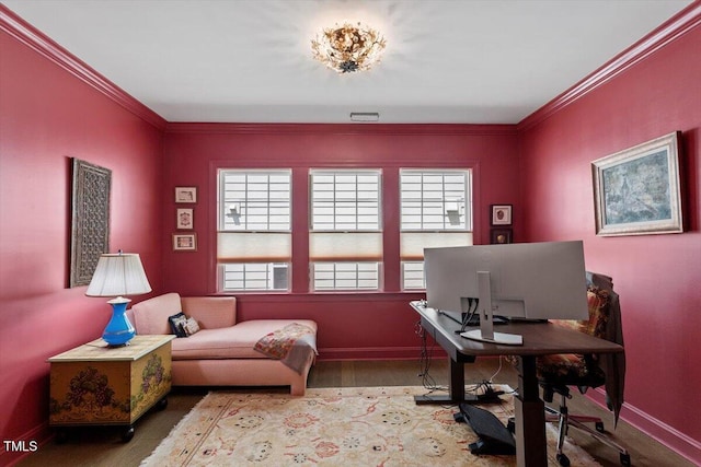 131 English Violet Ln, Raleigh, NC 27610 - office space featuring crown molding, baseboards, and wood finished floors