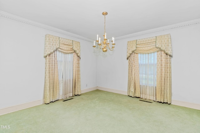 411 W Killiegrey St, Lillington, NC 27546 - carpeted empty room featuring a chandelier, crown molding, and baseboards