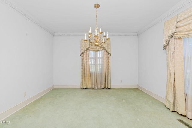 411 W Killiegrey St, Lillington, NC 27546 - spare room with a chandelier, carpet flooring, ornamental molding, and baseboards