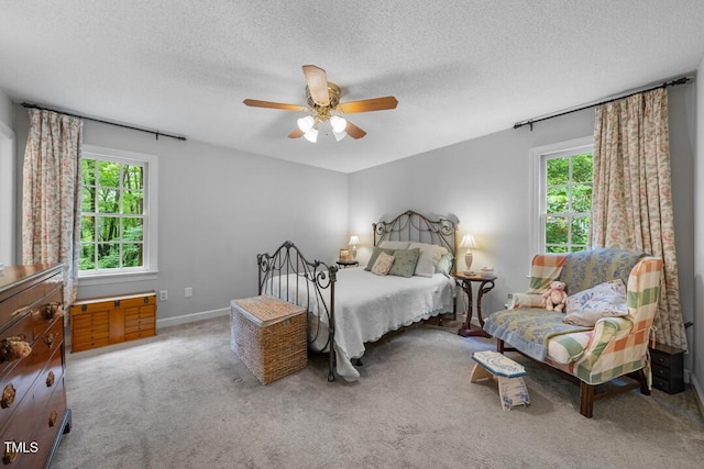 4 Barkridge Ct, Durham, NC 27713 - bedroom with multiple windows, carpet floors, a textured ceiling, and ceiling fan