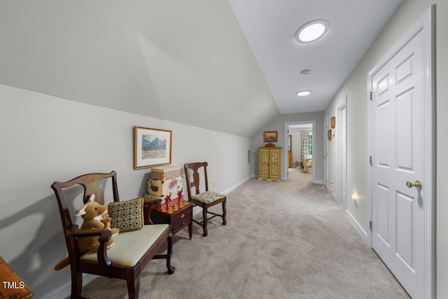 4 Barkridge Ct, Durham, NC 27713 - living area with light carpet, baseboards, and lofted ceiling