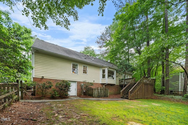 4 Barkridge Ct, Durham, NC 27713 - rear view of property featuring stairs, brick siding, and a deck