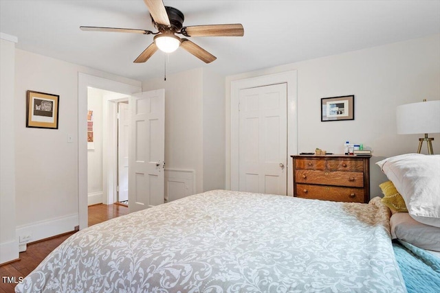 1314 Glendale Ave, Durham, NC 27701 - bedroom with wood finished floors, baseboards, and a ceiling fan