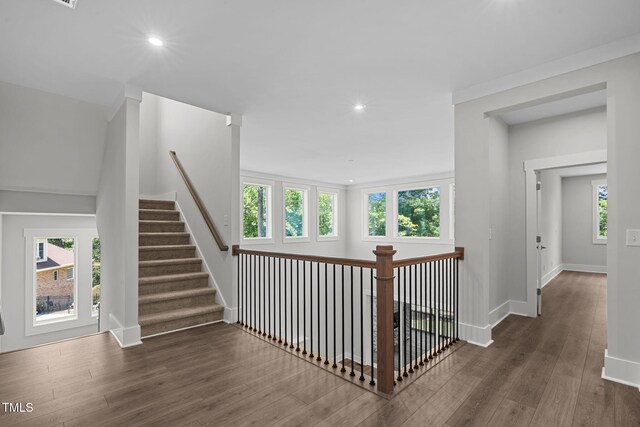248 Ashford Dr, Pittsboro, NC 27312 - stairway with wood finished floors, recessed lighting, and baseboards