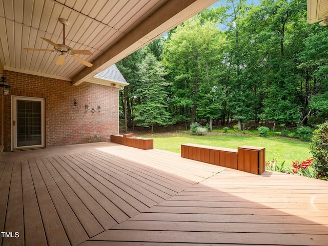 11221 Paddy Hollow Ln, Raleigh, NC 27614 - wooden terrace featuring ceiling fan and a yard