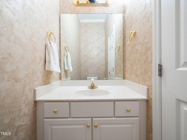 11221 Paddy Hollow Ln, Raleigh, NC 27614 - bathroom featuring wallpapered walls and vanity