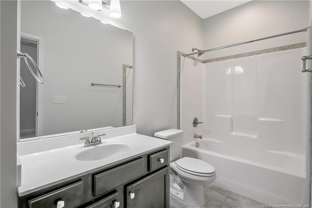 full bath with toilet, vanity, shower / bath combination, and tile patterned floors