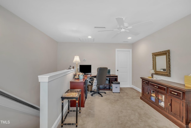 79 Heatherwood Dr, Chapel Hill, NC 27516 - office with light colored carpet, a ceiling fan, recessed lighting, and baseboards