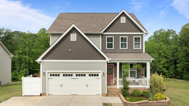 55 Prospectus Ln, Franklinton, NC 27525 - craftsman inspired home featuring a porch, roof with shingles, driveway, and a front lawn