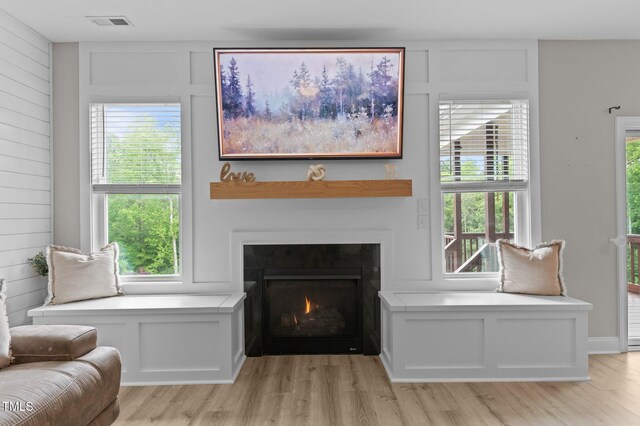 55 Prospectus Ln, Franklinton, NC 27525 - living area with light wood-type flooring, a lit fireplace, plenty of natural light, and a decorative wall